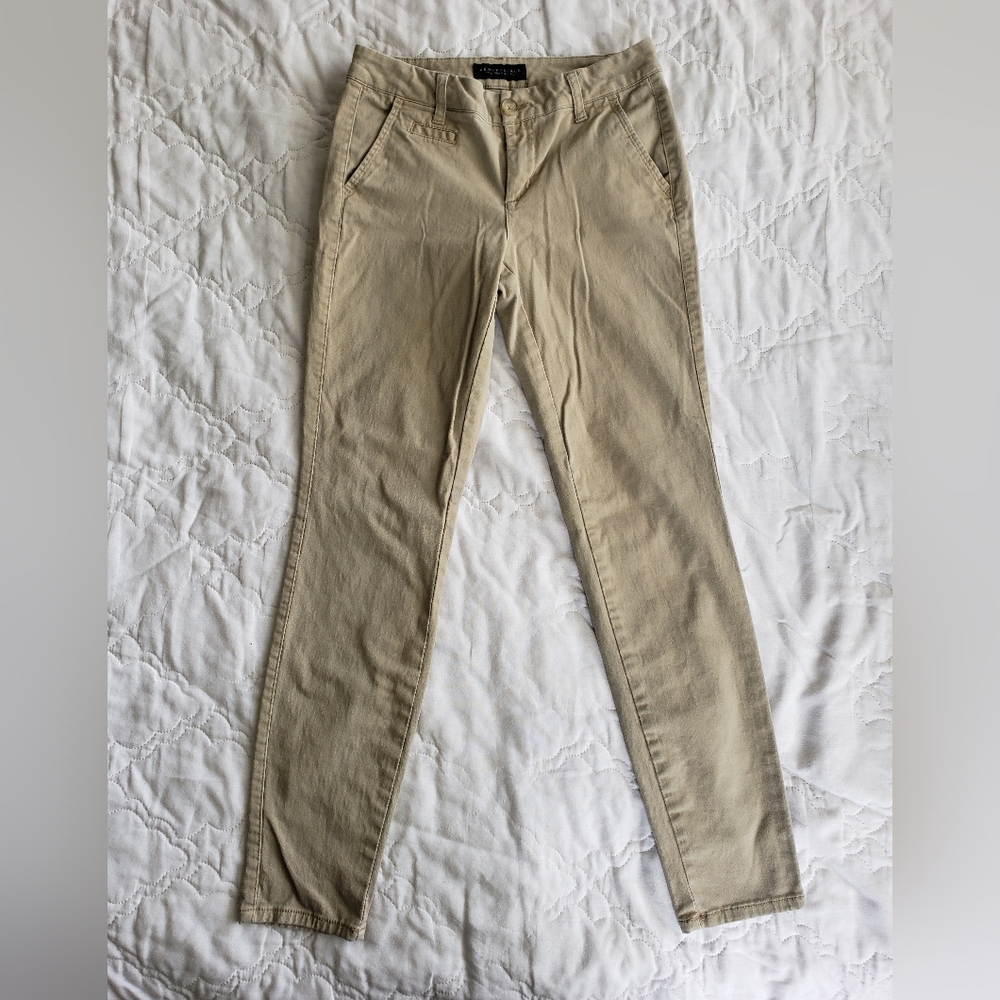 Aeropostale Low-rise Khaki Skinny Jeans, Cotton Stretch, Ankle Length Tan Pants